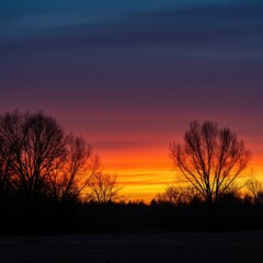 Fototapeta premium A majestic, awe-inspiring natural scene featuring a highly saturated and intensely colorful sunset painting the atmosphere with gradient hues ,blue ,celestial ,red