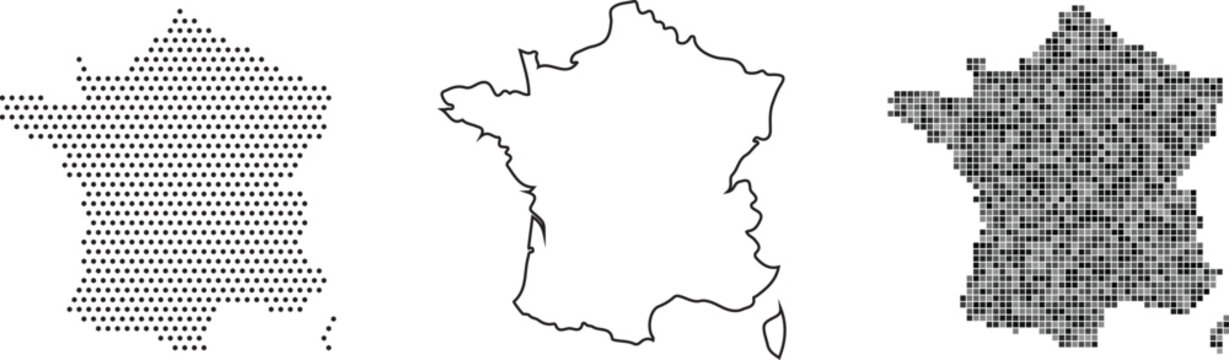 France map in three different styles