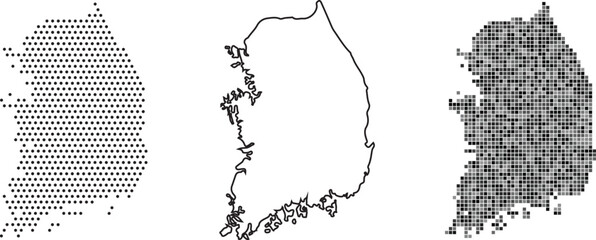 South korea map in various grid and dot styles on © sultananazira