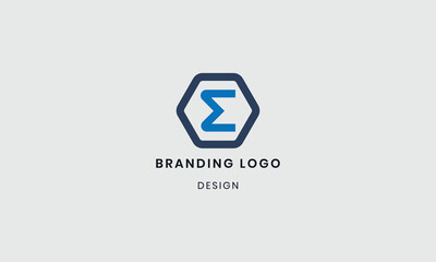 Abstract blue letter sigma or m in a dark hexagonal frame branding logo design