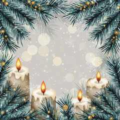 christmas background with christmas tree and candles