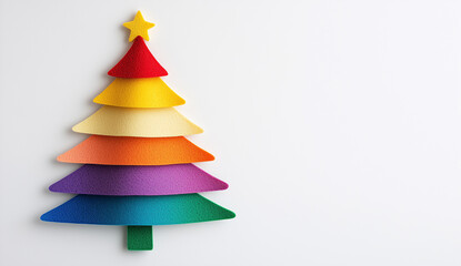 A minimalistic Christmas tree made of felt on a white background