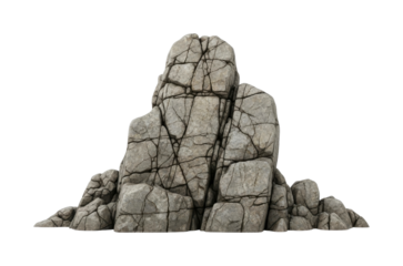 Large grey rock formation with intricate cracks and textures stands prominently, showcasing its rugged natural beauty and geological history.