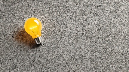 Light bulb glowing on intricate doodle pattern, representing solution idea.