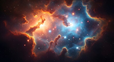 Stunning nebula formation with vibrant colors and star clusters