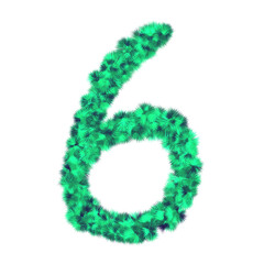 Number six, green, textured in plush style. Illustration of the number 6 with a green furry effect.

