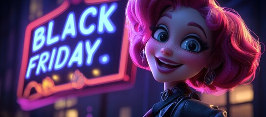Excited woman with pink hair on Black Friday shopping day