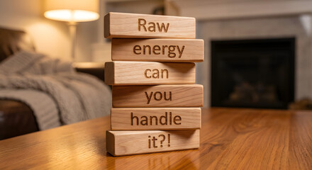 Eco-Friendly Wooden Blocks with Inspirational Message on Raw Energy and Handling Questions