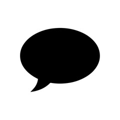 A black and white speech bubble icon representing communication and dialog is a simple vector symbol for chat or a message