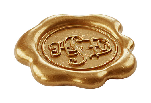 Golden wax seal with ornate initials HSB embossed on its surface, symbolizing authenticity, luxury, and important official documents.