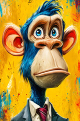 Blue Monkey in Suit with Artistic Background