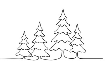 Obraz premium Frosted Pines Illustration. Frosted forest haze. Minimalistic one-line drawing pine trees covered in snow with