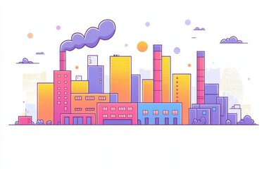 Fototapeta premium Colorful flat illustration of a modern industrial factory skyline