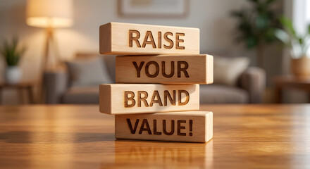 Fototapeta premium Motivational Wooden Blocks Stacked with Inspirational Business Quote for Branding Growth