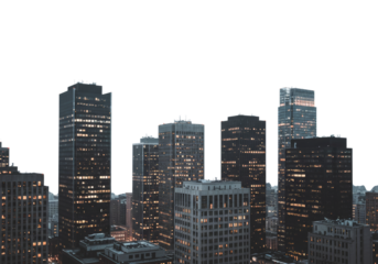 City buildings at night with illuminated windows creating a vibrant urban scene, showcasing modern architecture and the bustling energy of downtown life.