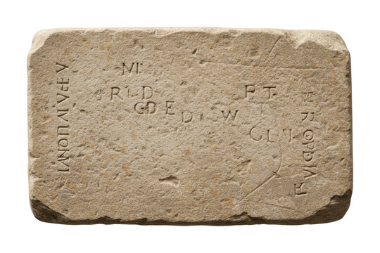 Ancient stone tablet with inscriptions displaying a weathered surface and historical text, evoking a sense of antiquity and archaeological discovery.