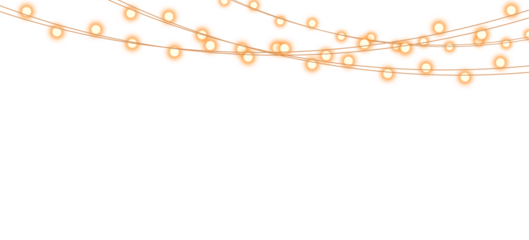 Strings of warm glowing christmas lights isolated on transparent background