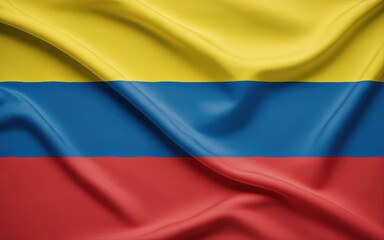 Fototapeta premium Waving Colombian flag with yellow blue and red horizontal stripes fabric texture textile