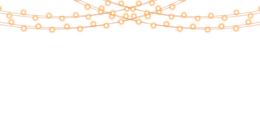 Festive string lights glowing warmly isolated on transparent background