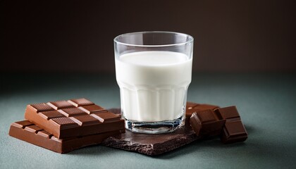 a glass of creamy white milk accompanies rich brown chocolate