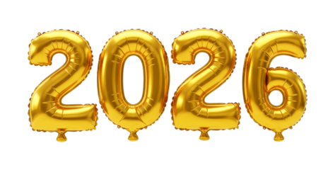 Golden foil balloons forming the year 2026 are prominently displayed, symbolizing upcoming celebrations, new beginnings, and future events.