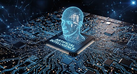 Yapay Zeka G&ouml;rseli : a circuit board with a head on top of it.