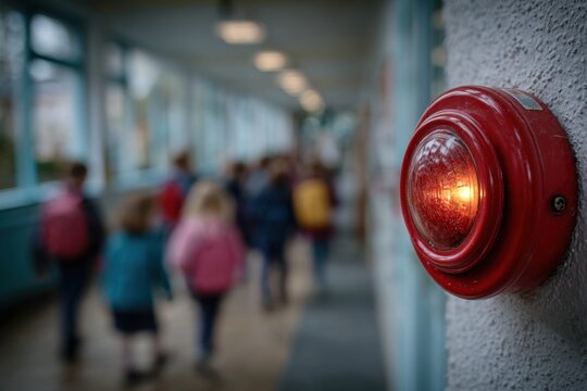 A red fire alarm signals danger at a school