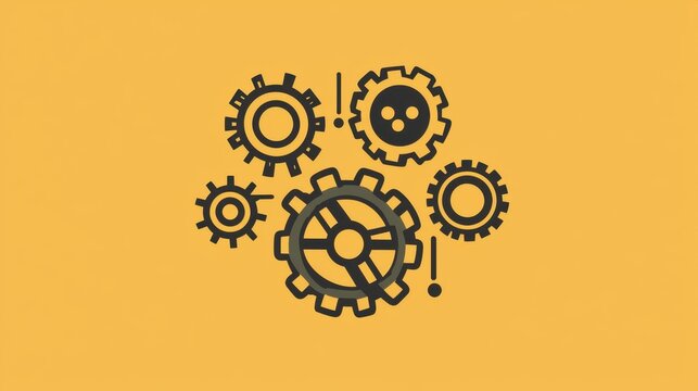 Gears working together to represent industry and machinery in a simple design format on a yellow background - Powered by Adobe