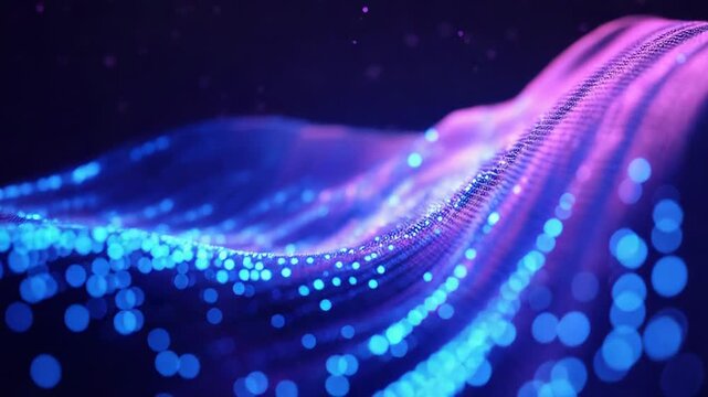 Flowing digital wave creating abstract data visualization particles