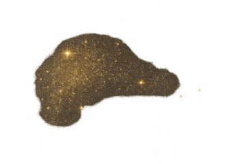 Glittering gold blob simulating shiny liquid or dust, creating an abstract texture for overlays, celebrations, and luxury designs