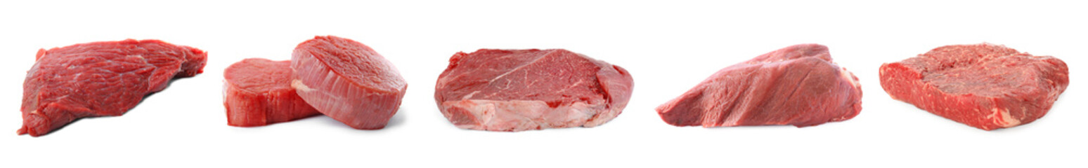 Raw beef pieces isolated on white. Fresh meat
