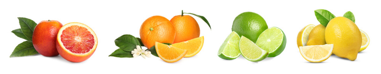 Collection of fresh citrus fruits isolated on white