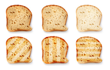 Toast bread slices isolated on white, set