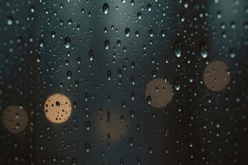 Raindrops falling on window glass surface