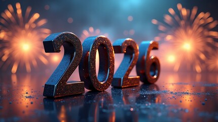2026 Glitter Numbers with Fireworks and Bokeh