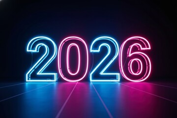 2026 Neon Numbers Glowing Blue and Pink