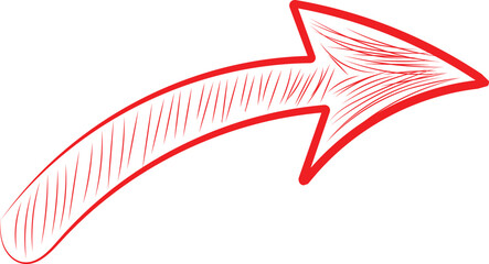 Hand drawn red curved arrow pointing right indicating direction progress and forward movement clearly.