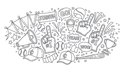 Fototapeta premium Baseball game accessories doodle illustration isolated on white background