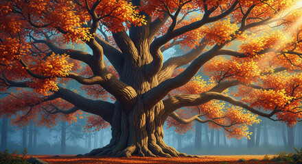 Luxurious 3D Abstract Tree with Vibrant Hanging Leaves - Modern Interior Wall Mural