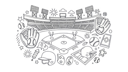 Baseball stadium illustration field equipment and spectator seating © Dolar