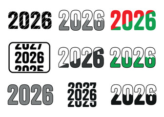 2026 Typography Set, Modern New Year Number Designs, Stylish Future Graphic Art