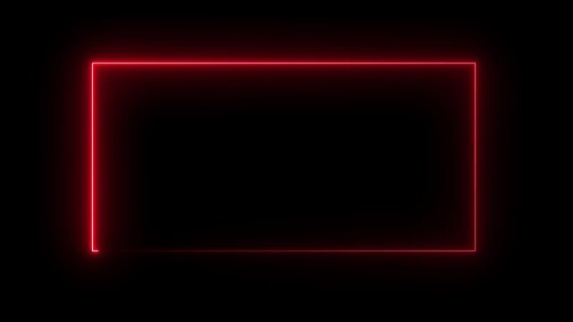 Abstract glowing neon rectangle border frame. Glowing neon rectangle picture frame animation icon on black background.