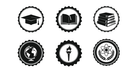 Education themed icons depicting graduation knowledge and global learning concepts