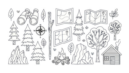 Camping and hiking themed vector illustration elements for design © Kurni