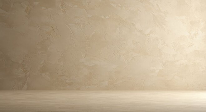 Neutral beige textured plaster wall surface providing a clean, stable, and minimalist empty backdrop for product placement ,shadow ,neutral ,cream
