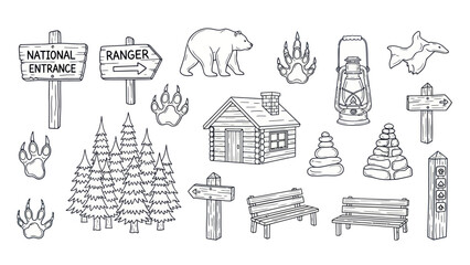 Obraz premium Camping and hiking themed illustrations vector elements collection