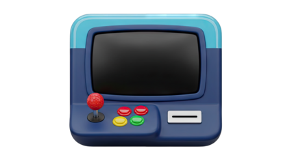 Retro Arcade Game Machine With Joystick and Buttons on Transparent Background