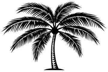 coconut tree white background linocut design vector illustration