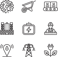 
Factory icon set. industry, production, machine, manufacture, warehouse, fabrication

