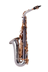 Naklejka premium alto saxophone on white background